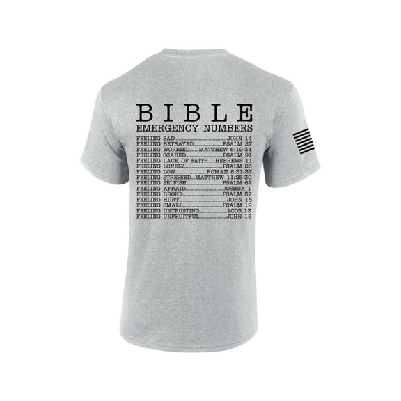 Mens Christian Bible Emergency Numbers Scripture Short Sleeve T-shirt Graphic Tee-Sports Grey-xxxl
