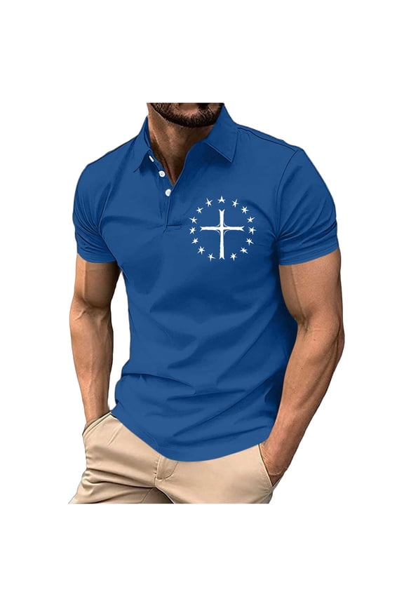 Mens Christian Cross Polo T Shirts Cross Retro Short Sleeve Golf Clothes V Nech Button Down Short Sleeve Blouses Casual Patriotic Tops Graphic Tees Going Out Tops 2026 Vacation Outfits