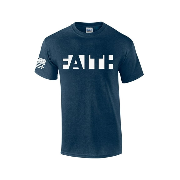 Mens Christian Faith Jesus Christ American Flag Short Sleeve T-shirt Graphic Tee-Heather Navy-xl