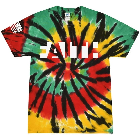 Mens Christian Faith Jesus Christ American Flag Short Sleeve T-shirt Graphic Tee-Rasta Web Tie Dye-large