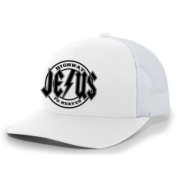 Mens Christian Hat Highway to Heaven Jesus Mens Christian Mesh Back Trucker Hat Baseball Cap-White/White