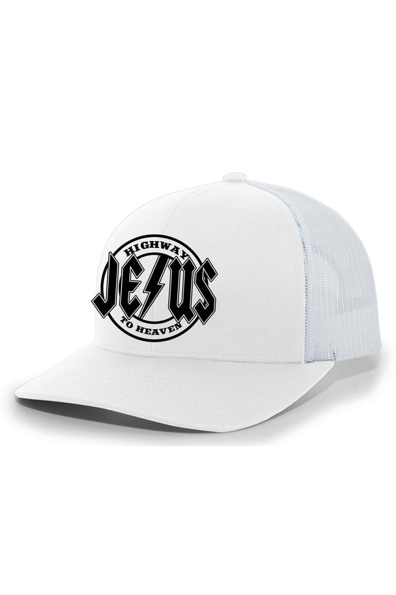 Mens Christian Hat Highway to Heaven Jesus Mens Christian Mesh Back Trucker Hat Baseball Cap-White/White