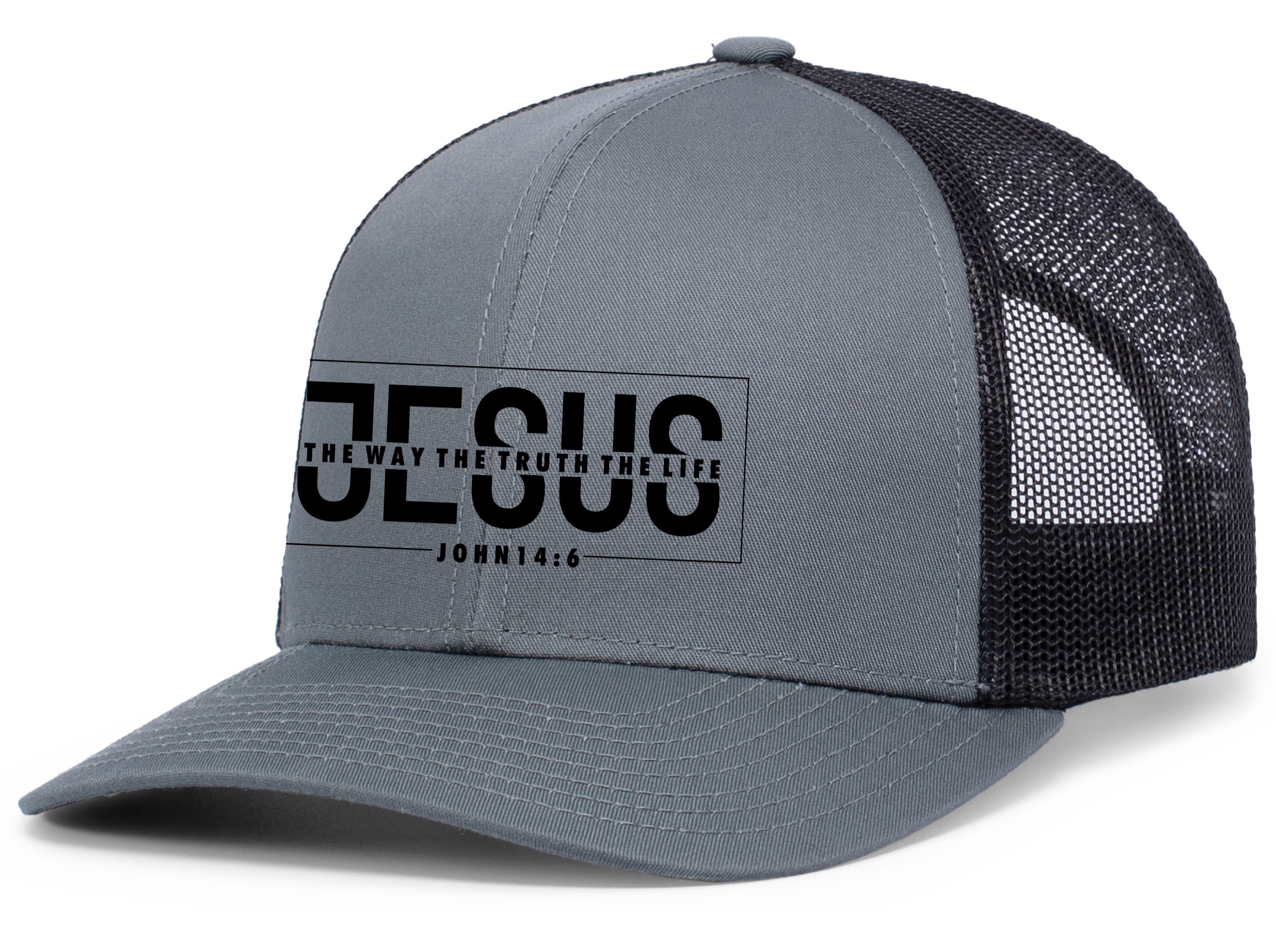 Mens Christian Hat Jesus The Way The Truth The John 14:6 Christ Faith Mesh Back Trucker Hat Baseball Cap-Charcla/Black
