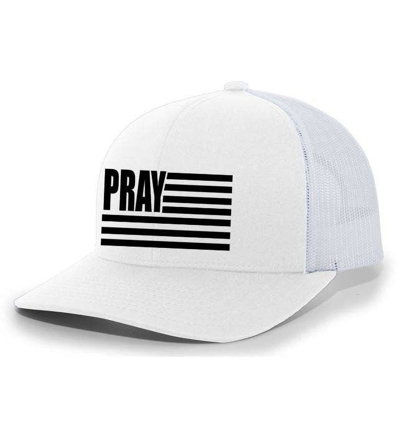 Mens Christian Hat Pray American Flag USA Patriotic Christian Mens Mesh Back Trucker Hat