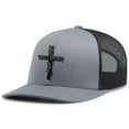 thumbnail image 1 of Mens Christian Hat Tree Cross Embroidered Mesh Back Trucker Hat, Heather Grey/Black, 1 of 1