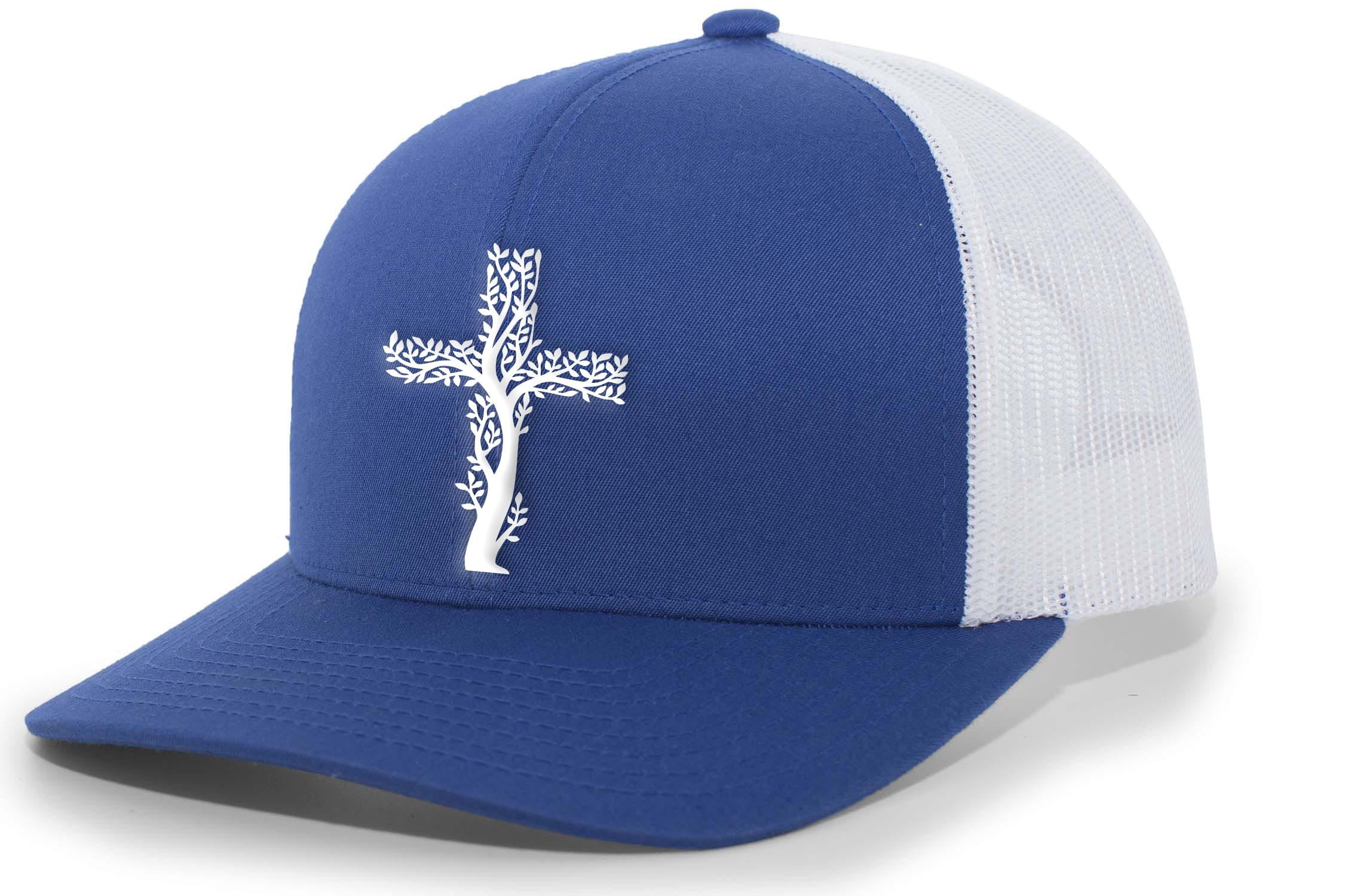 Mens Christian Hat Tree Cross Embroidered Mesh Back Trucker  display picture 1