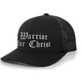thumbnail image 1 of Mens Christian Hat Warrior for Christ Mens Christian Mesh Back Trucker Hat Baseball Cap-Black/Black, 1 of 1