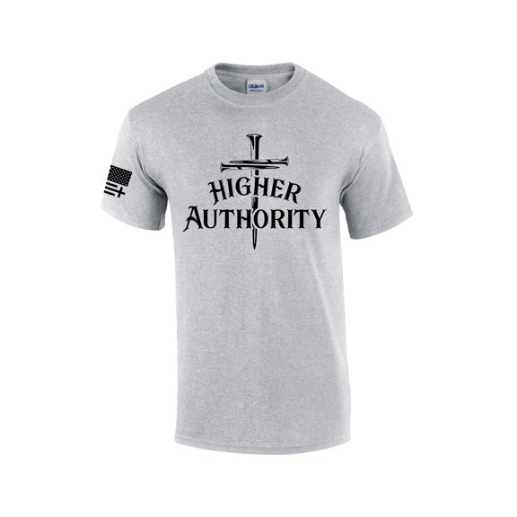 Mens Christian Higher Authority Cross Nails Jesus Short Sleeve T-shirt Graphic Tee-Sports Grey-small