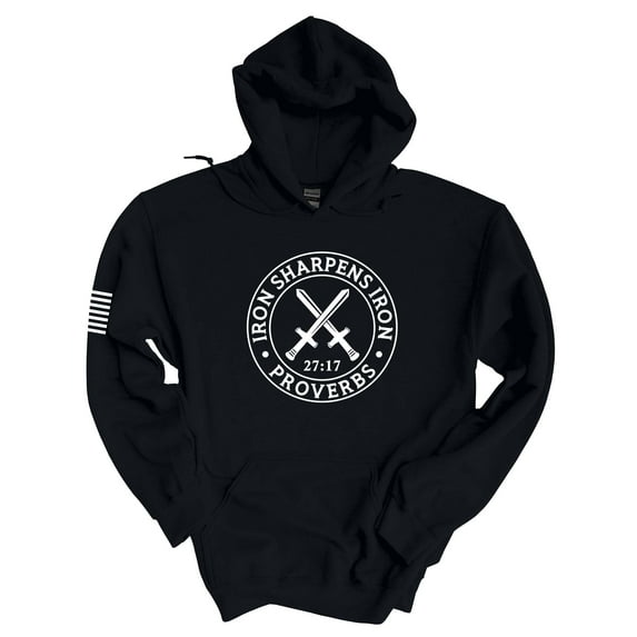 Mens Christian Hoodie Iron Sharpens Iron Proverbs 27:17 Hooded Sweatshirt Hoodie-Black-4xl