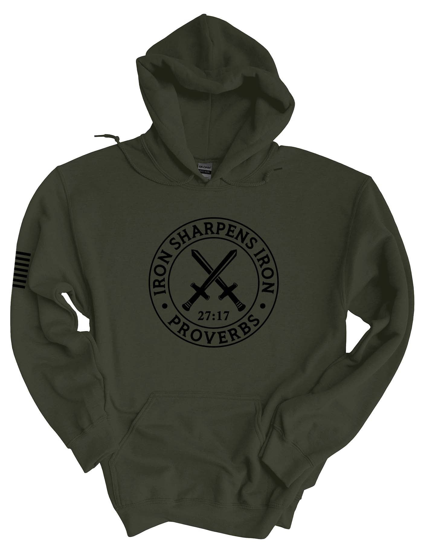 Mens Christian Hoodie Iron Sharpens Iron Proverbs 27:17 Hooded Sweatshirt Hoodie-Military-small