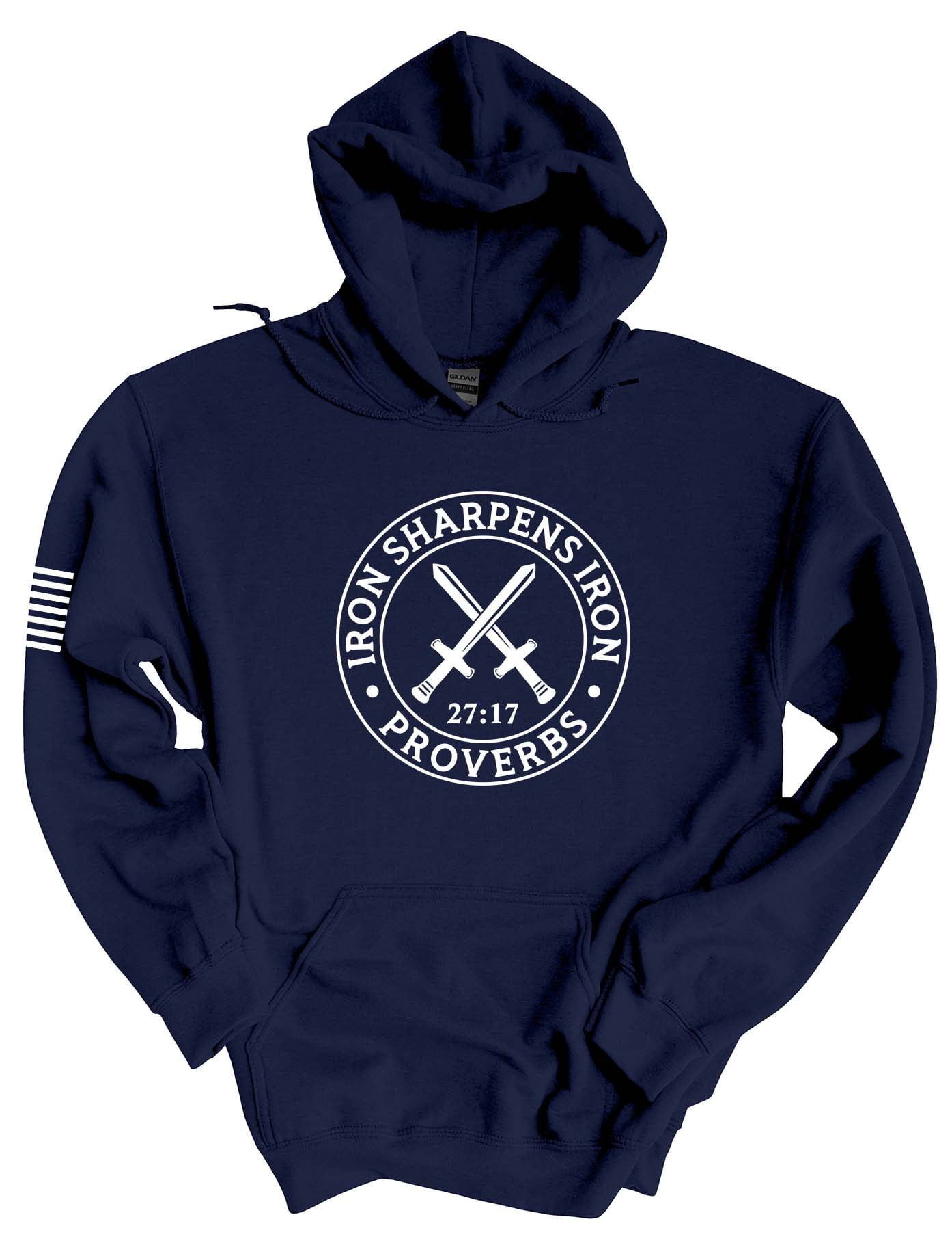 Mens Christian Hoodie Iron Sharpens Iron Proverbs 27:17 Hooded Sweatshirt Hoodie-Navy Blue-medium