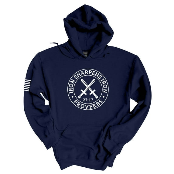 Mens Christian Hoodie Iron Sharpens Iron Proverbs 27:17 Hooded Sweatshirt Hoodie-Navy Blue-small