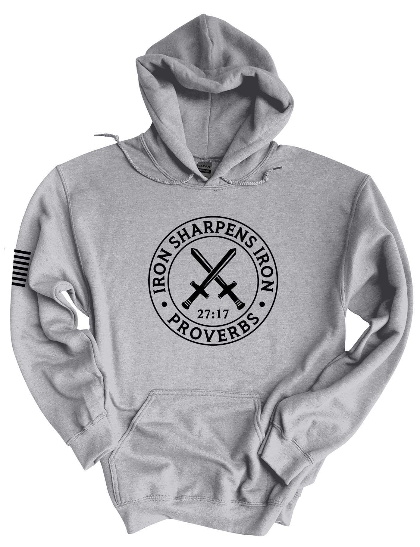 Mens Christian Hoodie Iron Sharpens Iron Proverbs 27:17 Hooded Sweatshirt Hoodie-Sports Grey-medium