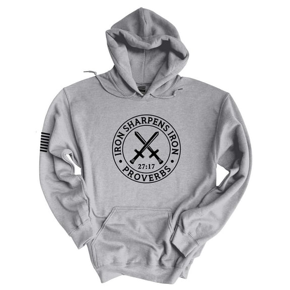 Mens Christian Hoodie Iron Sharpens Iron Proverbs 27:17 Hooded Sweatshirt Hoodie-Sports Grey-medium