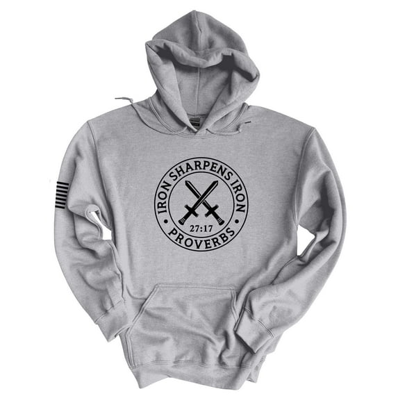 Mens Christian Hoodie Iron Sharpens Iron Proverbs 27:17 Hooded Sweatshirt Hoodie-Sports Grey-xxxl