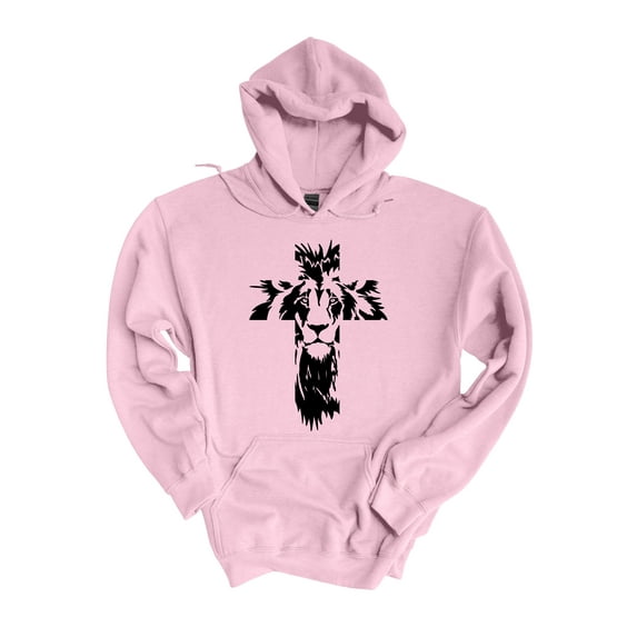 Mens Christian Hoodie Lion of judah Jesus Faith Hooded Sweatshirt-Light Pink-xl