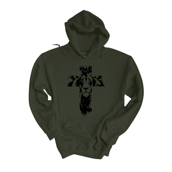 Mens Christian Hoodie Lion of judah Jesus Faith Hooded Sweatshirt-Military Green-xl