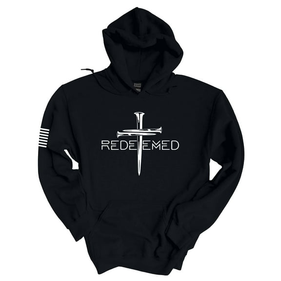 Mens Christian Hoodie Redeemed Nail Cross Hooded Sweatshirt Hoodie-Black-5xl