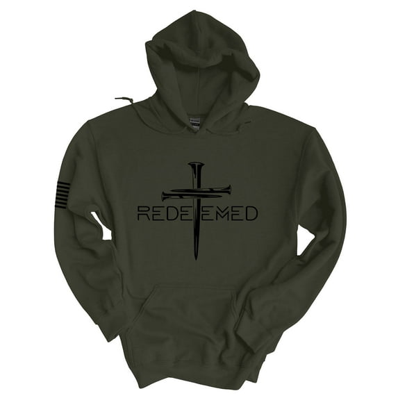 Mens Christian Hoodie Redeemed Nail Cross Hooded Sweatshirt Hoodie-Military-5xl