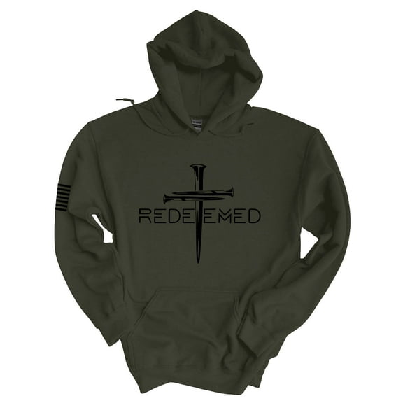 Mens Christian Hoodie Redeemed Nail Cross Hooded Sweatshirt Hoodie-Military-large