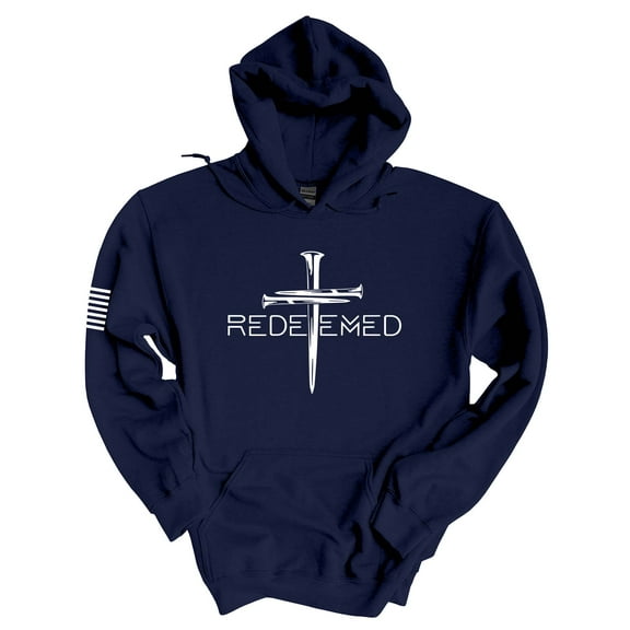 Mens Christian Hoodie Redeemed Nail Cross Hooded Sweatshirt Hoodie-Navy Blue-5xl