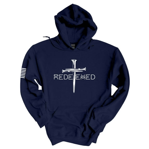 Mens Christian Hoodie Redeemed Nail Cross Hooded Sweatshirt Hoodie-Navy Blue-xxl