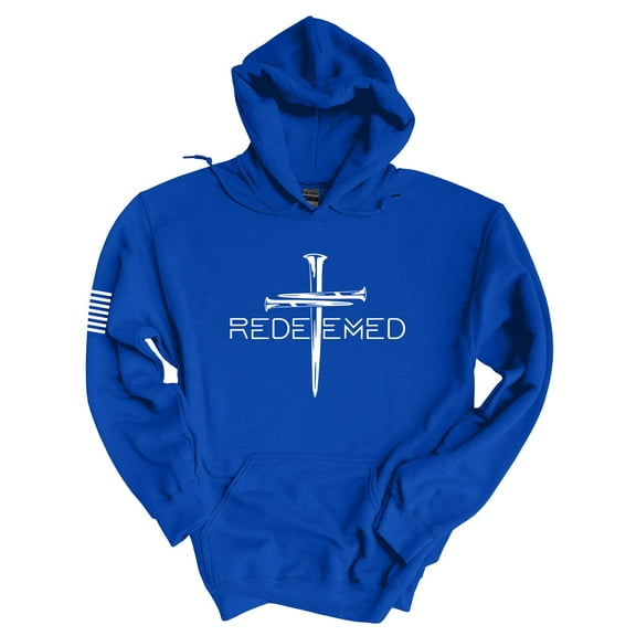 Mens Christian Hoodie Redeemed Nail Cross Hooded Sweatshirt Hoodie-Royal Blue-5xl