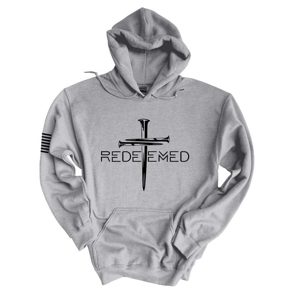 Mens Christian Hoodie Redeemed Nail Cross Hooded Sweatshirt Hoodie-Sports Grey-medium
