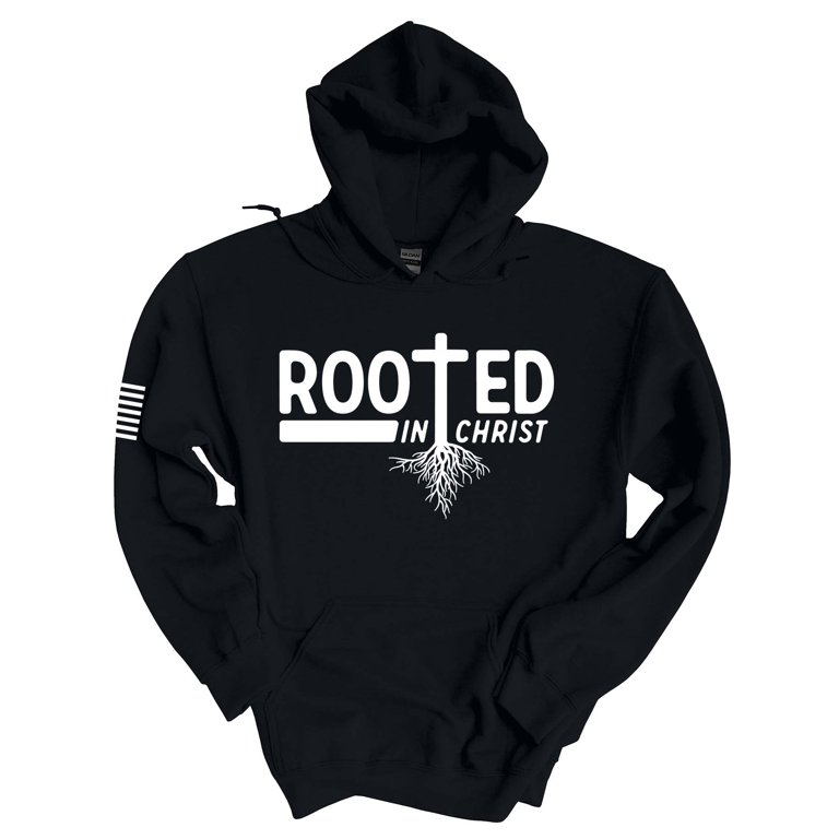 Mens Christian Hoodie Rooted In Christ Cross Hooded Sweatshirt Hoodie Black small