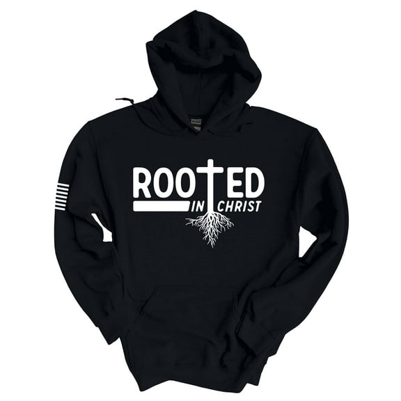 Mens Christian Hoodie Rooted In Christ Cross Hooded Sweatshirt Hoodie-Black-small