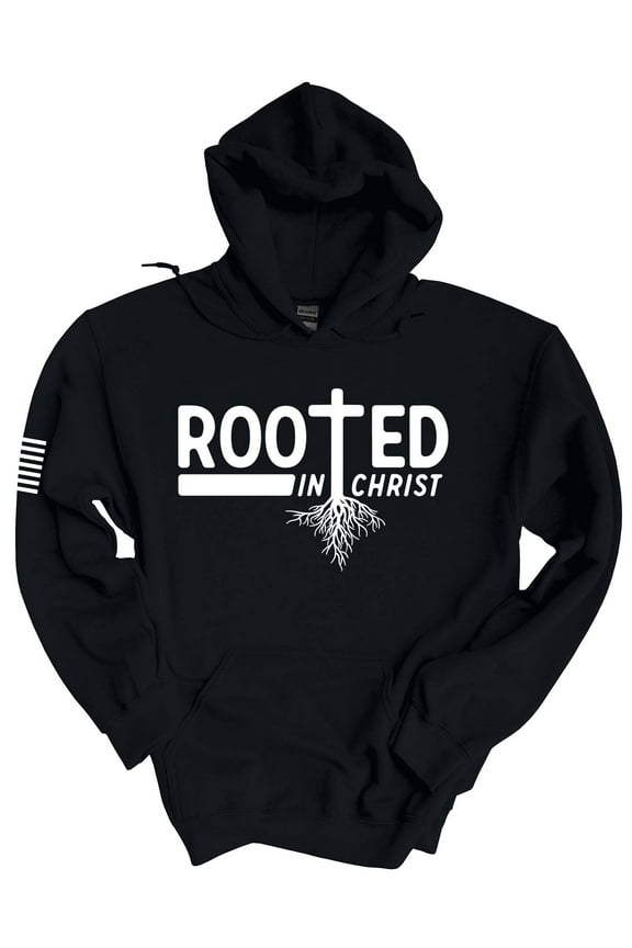 Mens Christian Hoodie Rooted In Christ Cross Hooded Sweatshirt Hoodie-Black-small