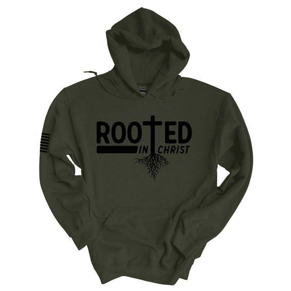 Mens Christian Hoodie Rooted In Christ Cross Hooded Sweatshirt Hoodie-Military-4xl