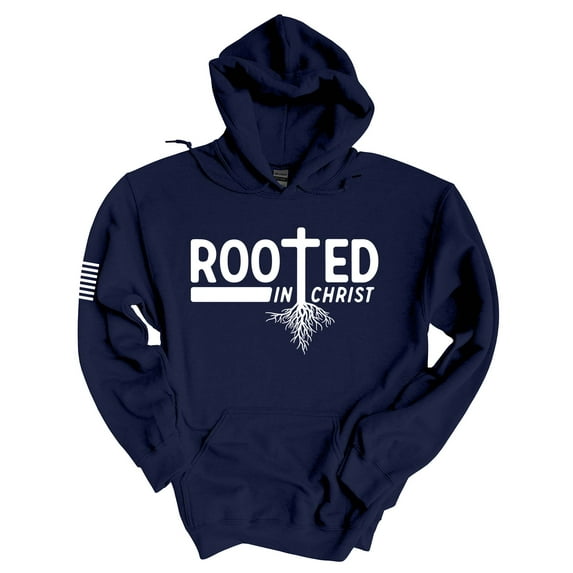 Mens Christian Hoodie Rooted In Christ Cross Hooded Sweatshirt Hoodie-Navy Blue-xxl