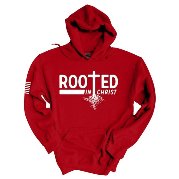 Mens Christian Hoodie Rooted In Christ Cross Hooded Sweatshirt Hoodie-Red-medium