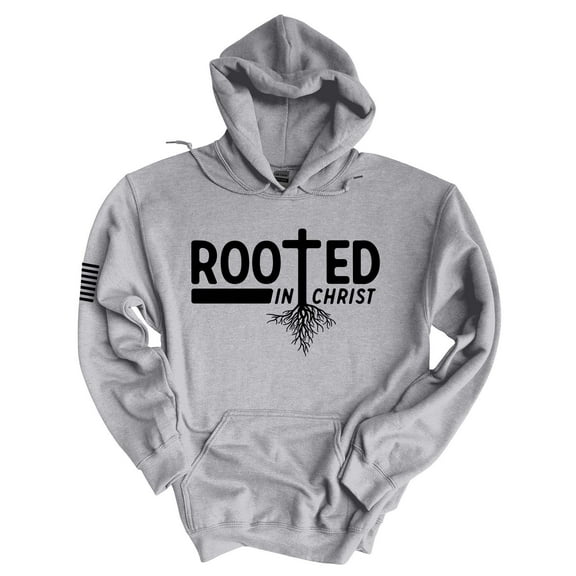 Mens Christian Hoodie Rooted In Christ Cross Hooded Sweatshirt Hoodie-Sports Grey-xxxl