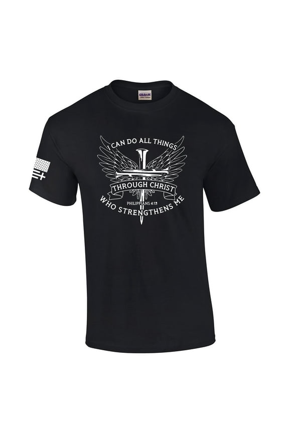 Mens Christian I Can Do All Things Through Christ Philippians 4:13 Short Sleeve T-shirt Graphic Tee-Black-xl