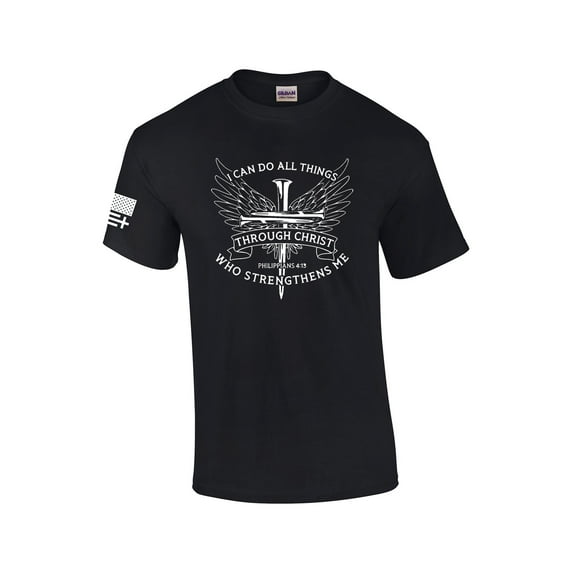 Mens Christian I Can Do All Things Through Christ Philippians 4:13 Short Sleeve T-shirt Graphic Tee-Black-xxl