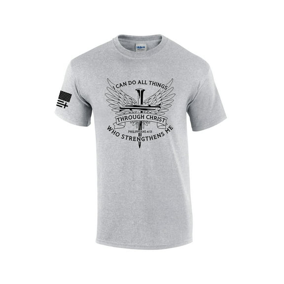 Mens Christian I Can Do All Things Through Christ Philippians 4:13 Short Sleeve T-shirt Graphic Tee-Sports Grey-6xl