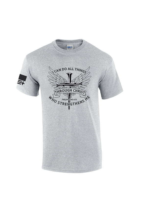 Mens Christian I Can Do All Things Through Christ Philippians 4:13 Short Sleeve T-shirt Graphic Tee-Sports Grey-xxl