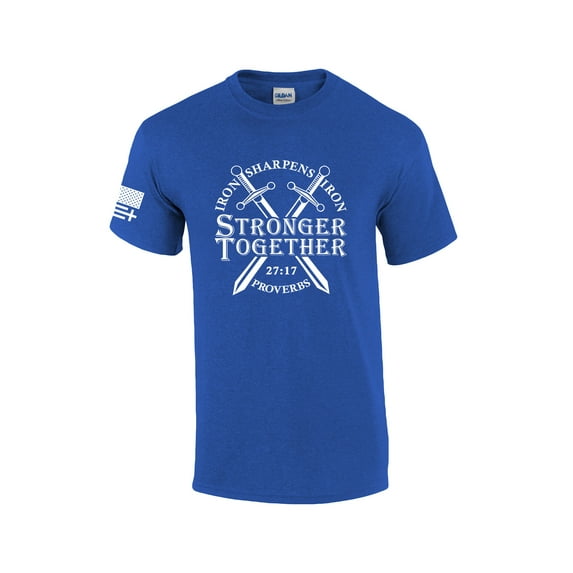 Mens Christian Iron Sharpens Iron Stronger Together Proverbs 27:17 Short Sleeve T-shirt Graphic Tee-Antique Royal-5xl