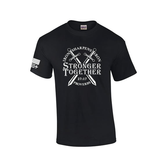 Mens Christian Iron Sharpens Iron Stronger Together Proverbs 27:17 Short Sleeve T-shirt Graphic Tee-Black-medium