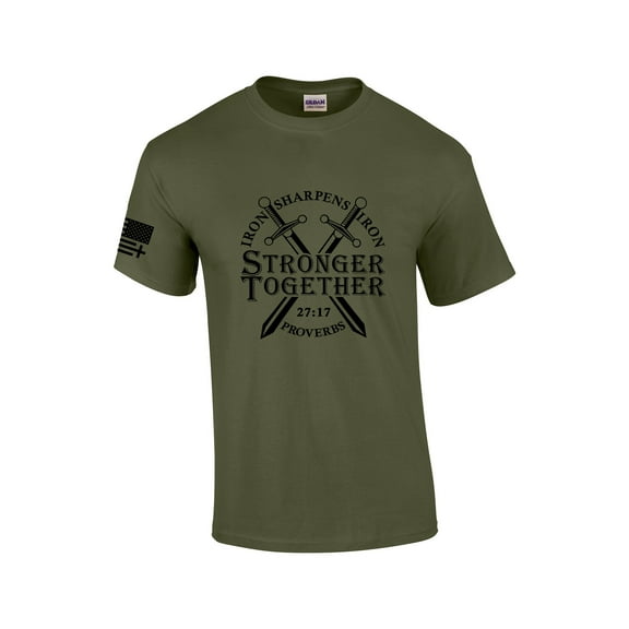 Mens Christian Iron Sharpens Iron Stronger Together Proverbs 27:17 Short Sleeve T-shirt Graphic Tee-Military-5xl