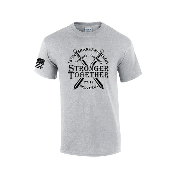 Mens Christian Iron Sharpens Iron Stronger Together Proverbs 27:17 Short Sleeve T-shirt Graphic Tee-Sports Grey-4xl
