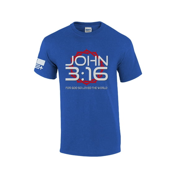 Mens Christian John 3:16 For God So Loved The World Scripture Short Sleeve T-shirt Graphic Tee-Antique Royal-6xl