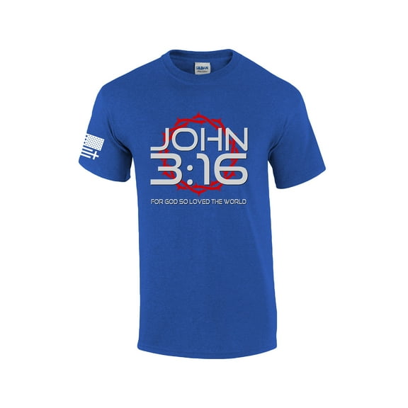 Mens Christian John 3:16 For God So Loved The World Scripture Short Sleeve T-shirt Graphic Tee-Antique Royal-6xl