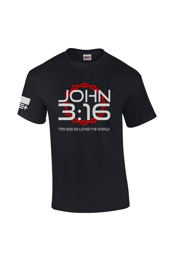 Mens Christian John 3:16 For God So Loved The World Scripture Short Sleeve T-shirt Graphic Tee-Black-medium