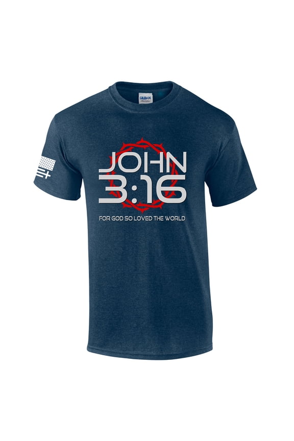 Mens Christian John 3:16 For God So Loved The World Scripture Short Sleeve T-shirt Graphic Tee-Heather Navy-large