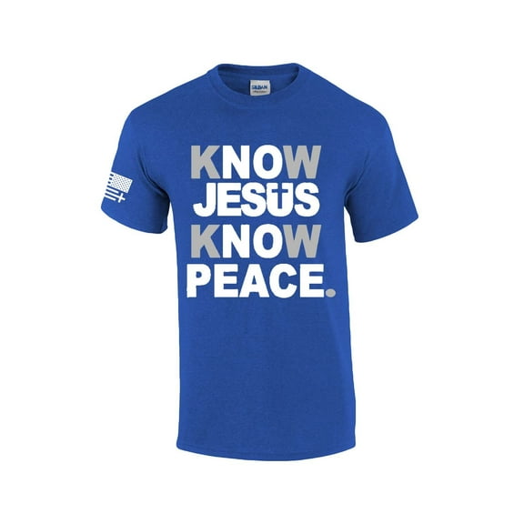 Mens Christian Know Jesus Know Peace Short Sleeve T-shirt Graphic Tee-Antique Royal-5xl