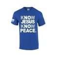 thumbnail image 1 of Mens Christian Know Jesus Know Peace Short Sleeve T-shirt Graphic Tee-Antique Royal-large, 1 of 4