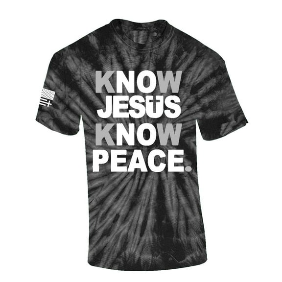 Mens Christian Know Jesus Know Peace Short Sleeve T-shirt Graphic Tee-Black Tie Dye-large